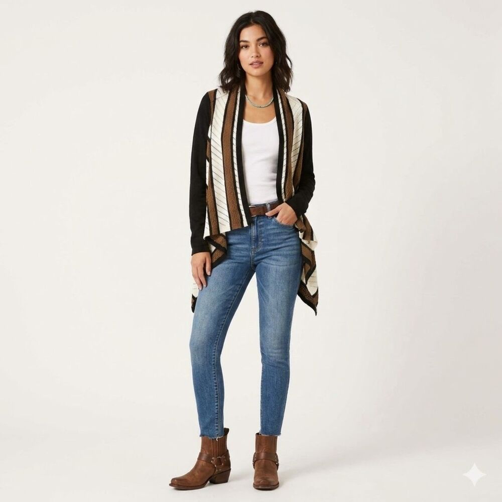 Solitaire By Ravi Khosla Waterfall Colorblock Boho Western Cardigan Sweater SZ M